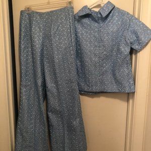 Vintage Homemade Blue Top and Pant Set